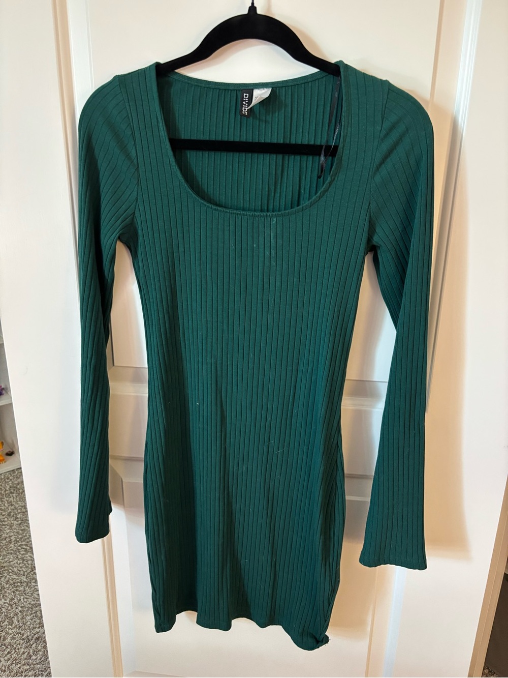 Divided Ribbed Scoop-Neck Mini Dress in Teal